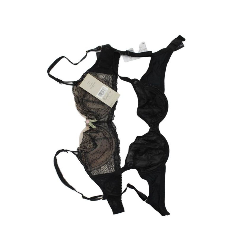 Fayreform Womens Sheer Cup Bra & Lace Underwire Bra Set Black Size 32DD